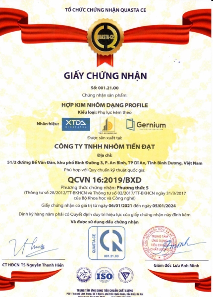 Chứng nhận QCVN 16_2019_BXD - Công Ty TNHH Nhôm Tiến Đạt